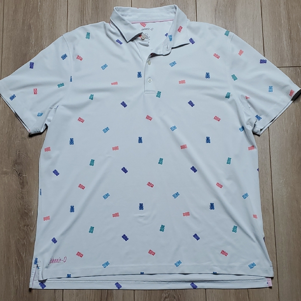 Johnnie-O Polo Shirt Men's White Multicolor Gummy Bear Print Golf Size XL